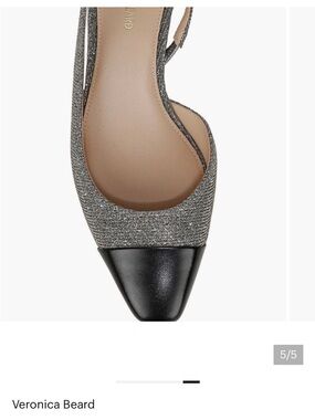 Veronica Beard Gunmetal Sparkle and Black Pointed Slingback Flats